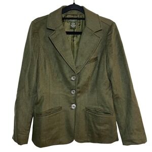 Eddie Bauer Wool Sz Small Petite Blazer Jacket Green Preppy Old Money Academia‎